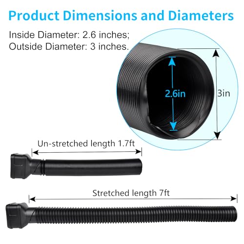 7ft Flexible Gutter Downspout Extension, 3" Drainage Pipe, Black, 1-Pack W36174