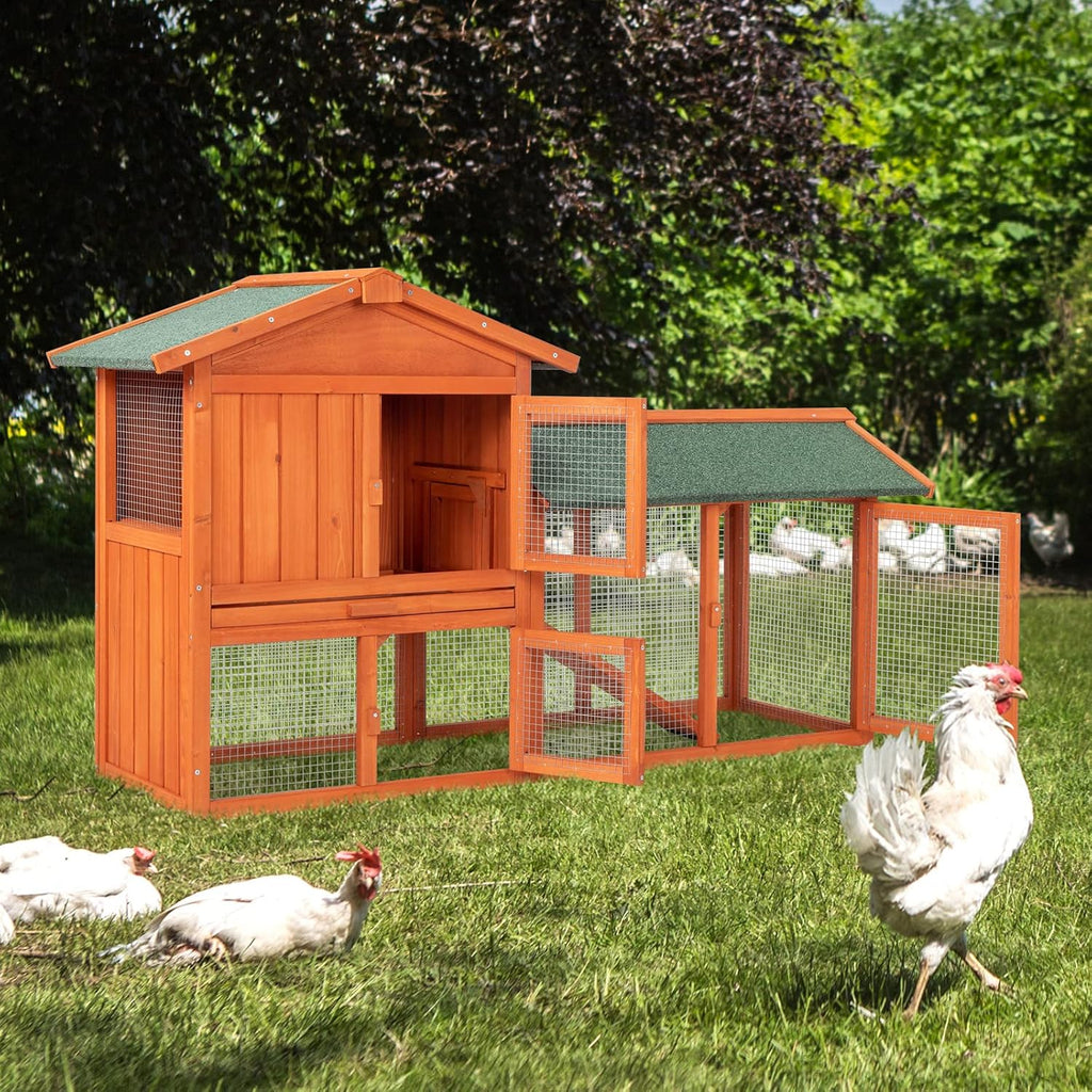 61" Wooden Chicken Coop with Waterproof Roof and Run W9953