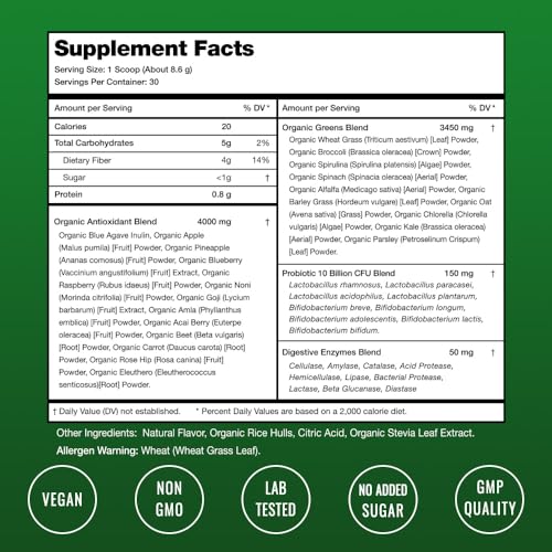 NutraChamps Super Greens Powder Organic Superfood with Spirulina & Chlorella U611