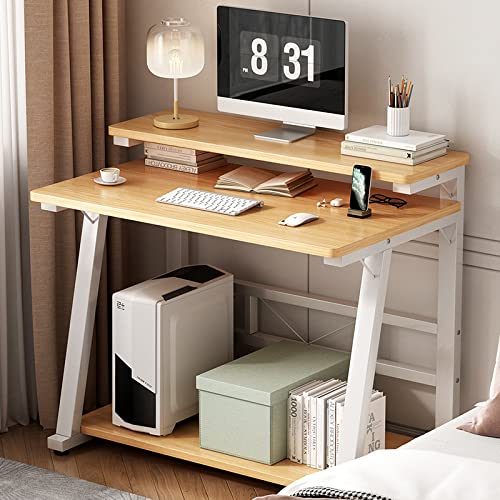 30 Inch Computer Desk with Monitor Stand and Storage Shelves, Oak N464