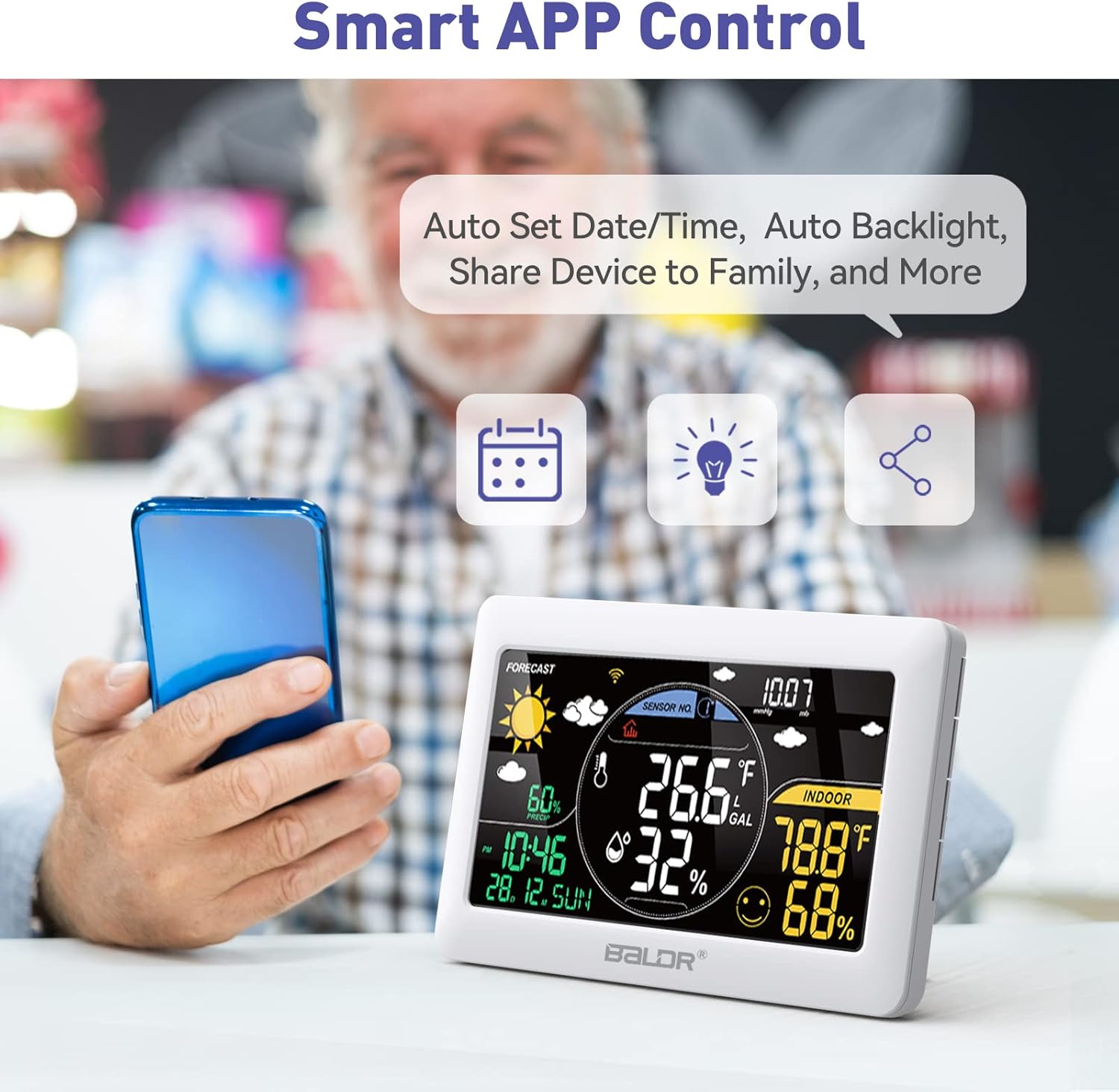 BALDR WiFi Weather Station, Wireless Indoor Outdoor Thermometer with App R4500