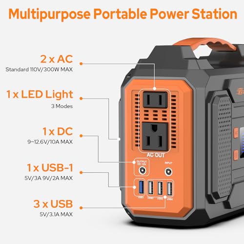 Portable Solar Generator 300W Power Station with 60W Solar Panel, 280Wh Lithium Battery, Orange V705728