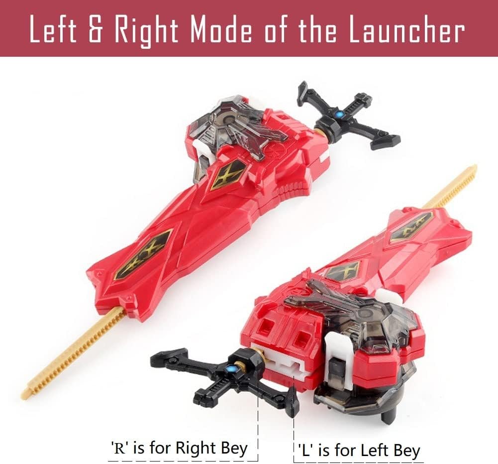Bey Battling Launcher Set B-200 Xiphoid Xcalibur Xanthus Burst, Left and Right Spin Sword Ripcord, Red G615904