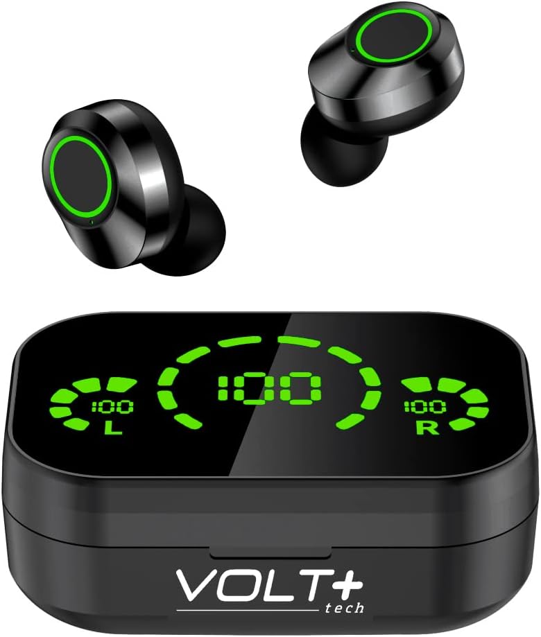 Pro Earbuds Wireless V5.3 LED Compatible with ONN ONA19TB007 IPX4 Water & Sweatproof/Noise Reduction/Quad Mic Plus 1200mah PowerBank (Black)