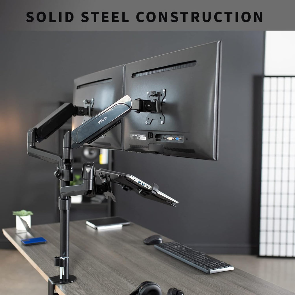 VIVO Dual Monitor Pneumatic Arm Mount for 17-32 inch Screens and Laptops, Black W83537