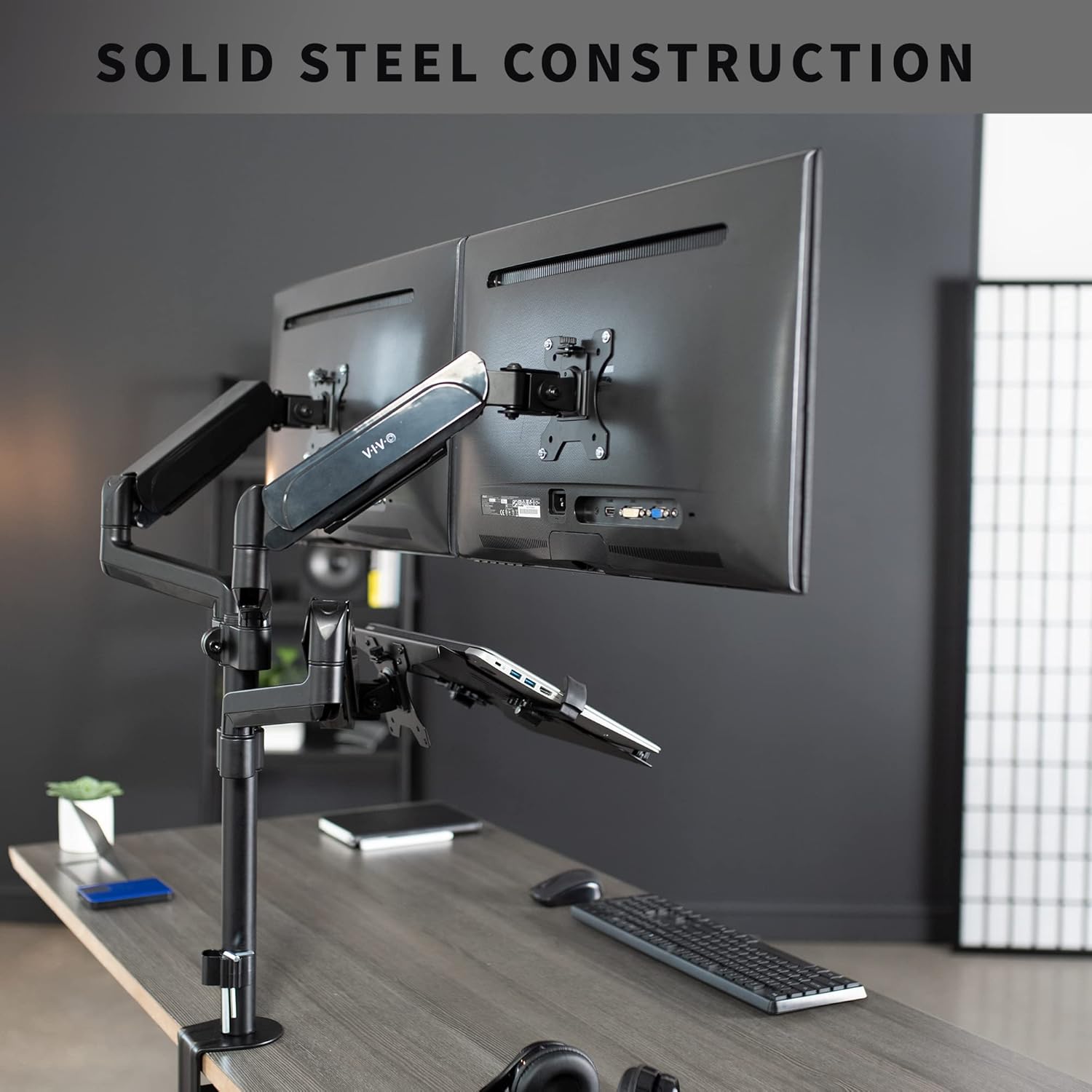 VIVO Dual Monitor Pneumatic Arm Mount for 17-32 inch Screens and Laptops, Black W83537
