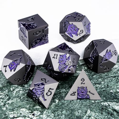 Metal DND Cat Dice 7PCS Polyhedral RPG Dice Set with Gift Case B373640