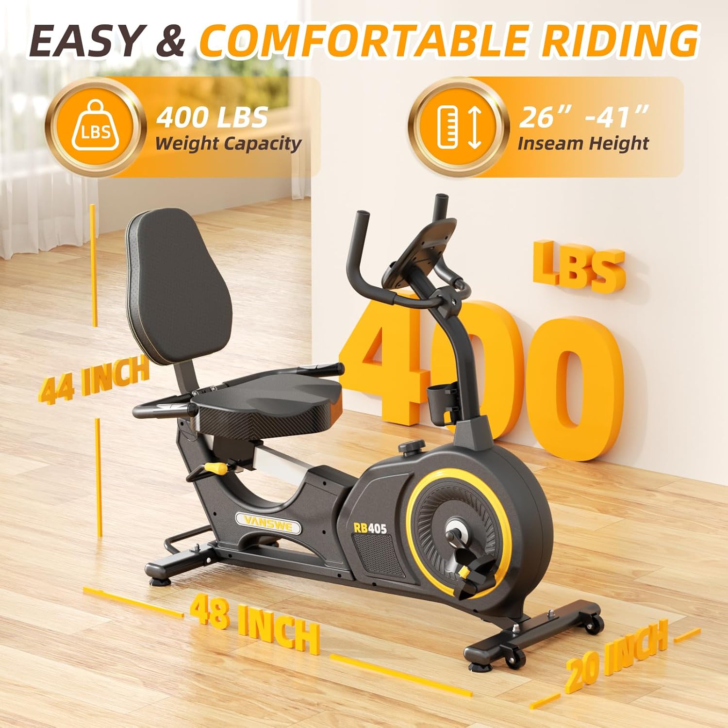 VANSWE Recumbent Exercise Bike for Home, 400 LBS Capacity, Bluetooth R53869