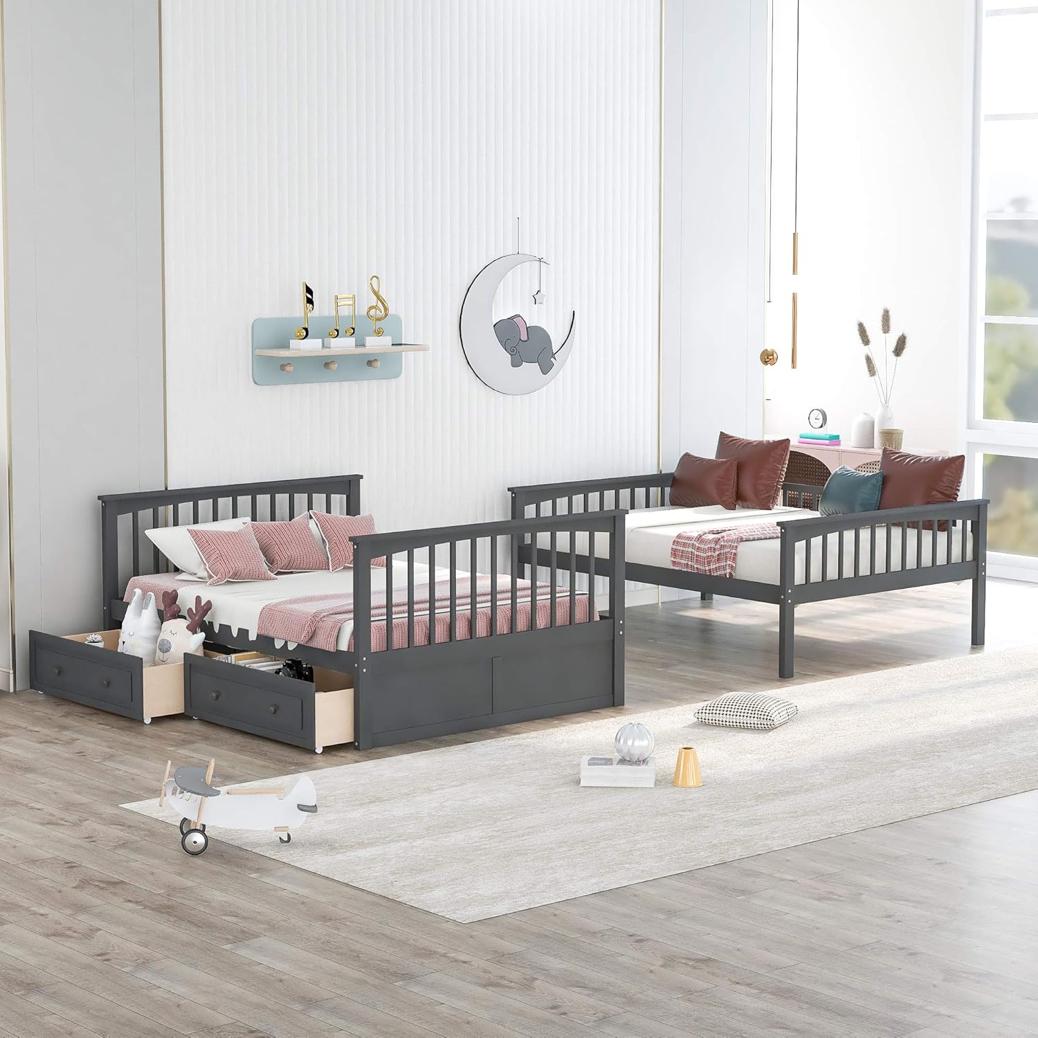 Full Over Full Bunk Bed with Drawers, Gray M976644