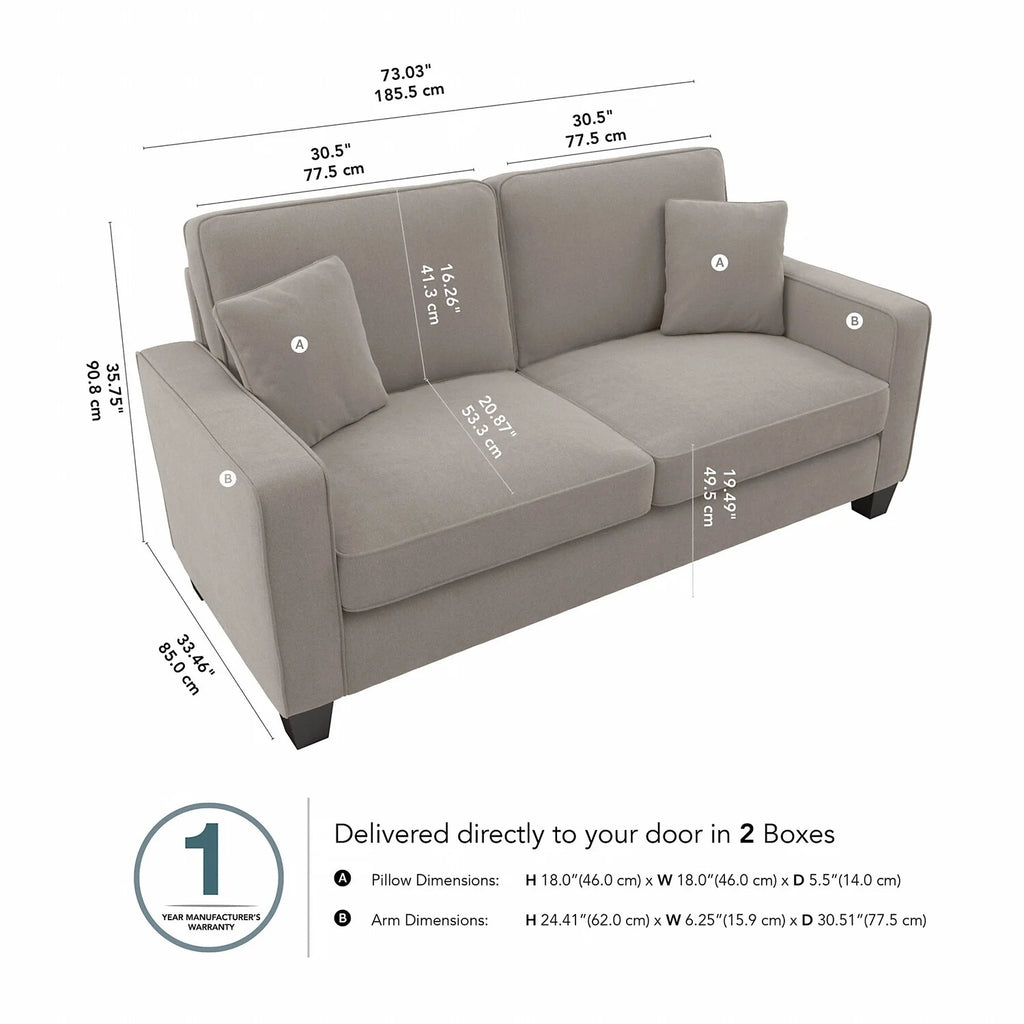 Stockton 73W Sofa in Beige Herringbone Fabric H38552