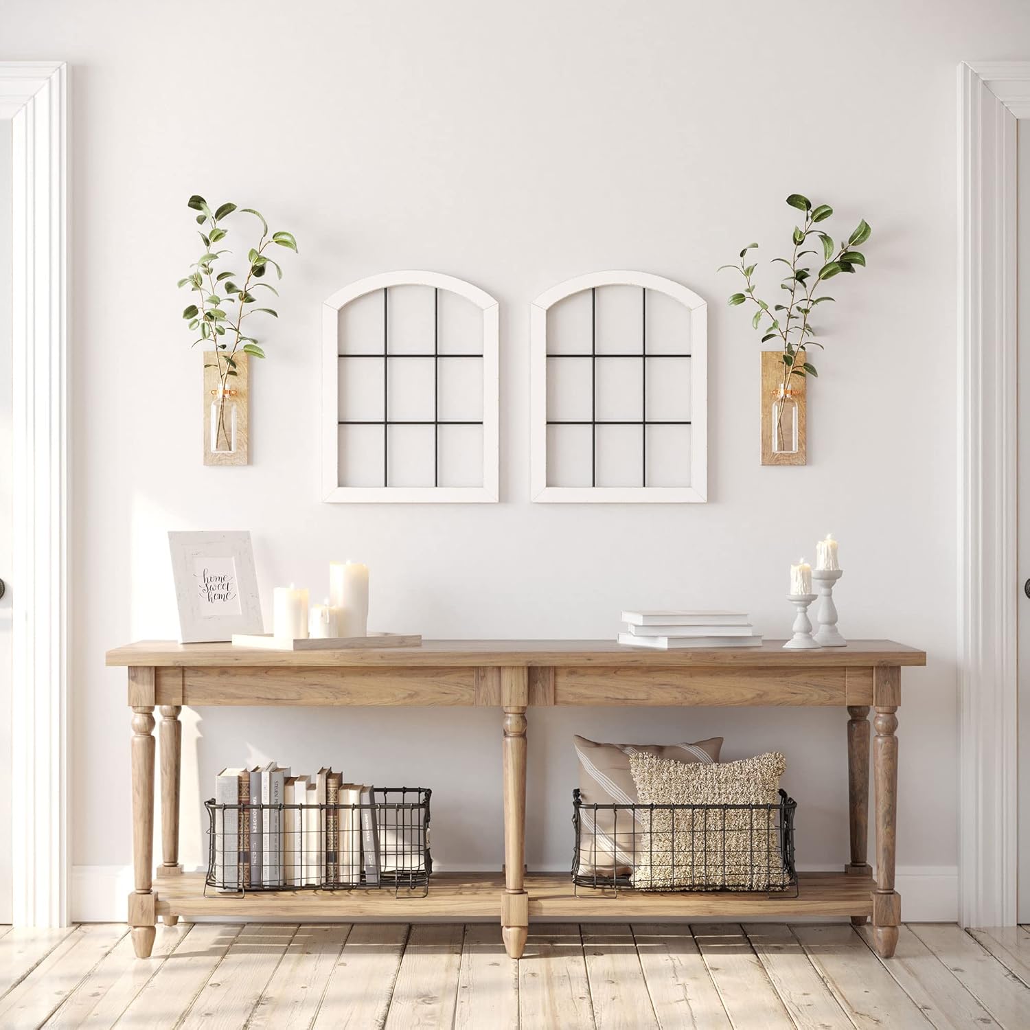 Barnyard Designs Rustic Wood and Metal Farmhouse Window Frame Wall Decor, White (2) Y11073