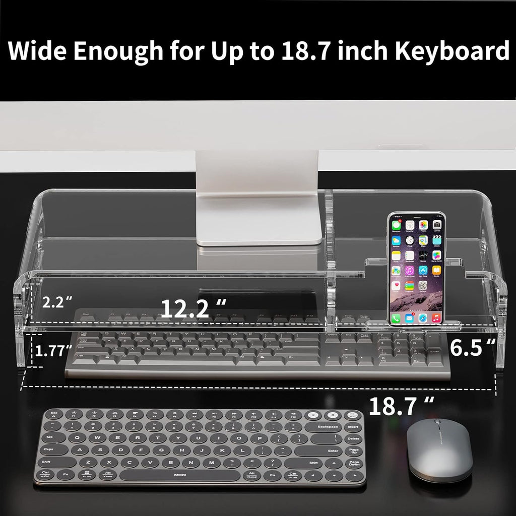 Zimilar 20-inch Acrylic Monitor Stand Riser with Keyboard Storage and Phone Holder Q84880