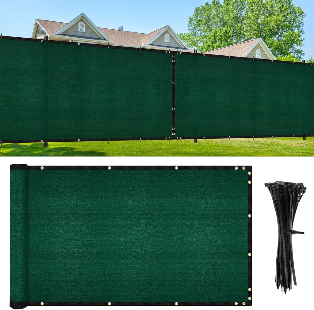 UIRWAY Privacy Fence Screen 6' x 50' Heavy Duty Windscreen Fencing Mesh Fabric Shade Net Cover with Brass Grommets for Outdoor Wall Garden Yard Pool Deck (Green)
