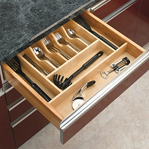 Rev-A-Shelf Trim-to-Fit Silverware Drawer Organizer, Natural Maple Wood, 9 Compartment K465647