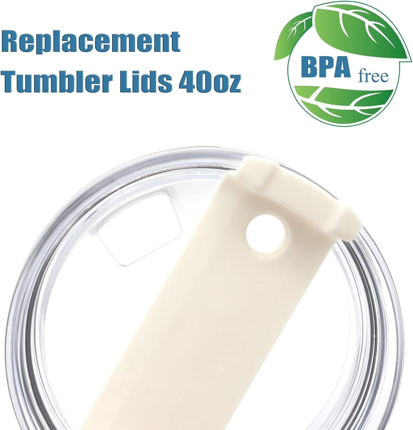 40oz Tumbler Lid Compatible with Stanley, 2 Pack Replacement with Straws and Cleaning Brush - Cream I593