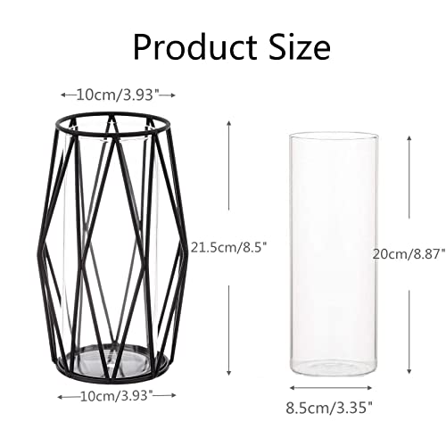 2Pcs Gold Pillar Hurricane Candle Holders with Glass and Metal Stand E76606