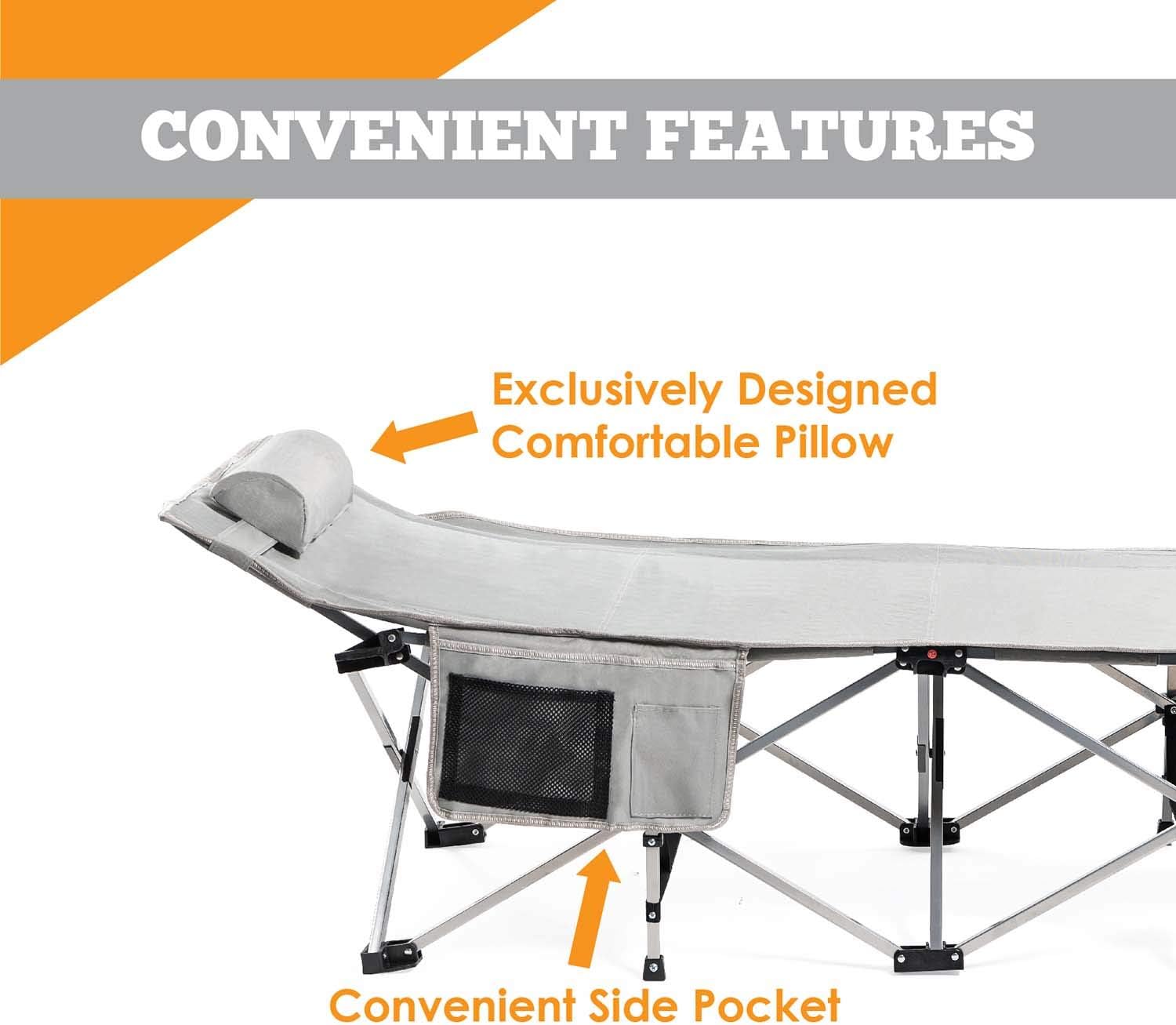 Alpcour Extra Large Camping Cot with Pillow, Folding Steel Frame, 75x28", 500 lbs Capacity F927277