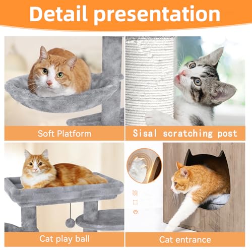 Litter Box Enclosure with Cat Tree and Scratching Post, Grey F704146