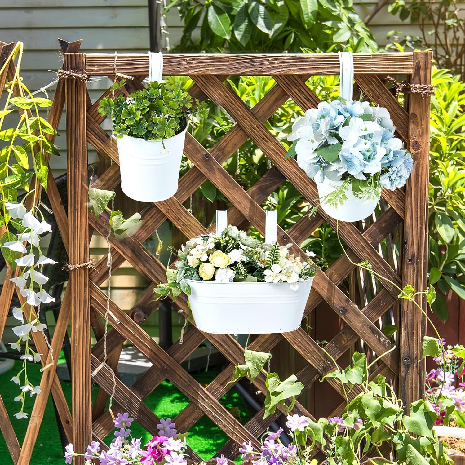 Nuanchu 15 Pcs Hanging Flower Pots White Oval Balcony Planters with Detachable Hooks G26668