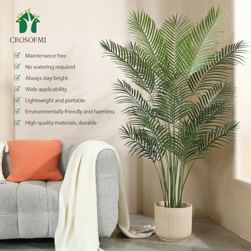CROSOFMI Artificial Areca Palm Plant 6Ft Fake Tropical Tree in Pot H2353