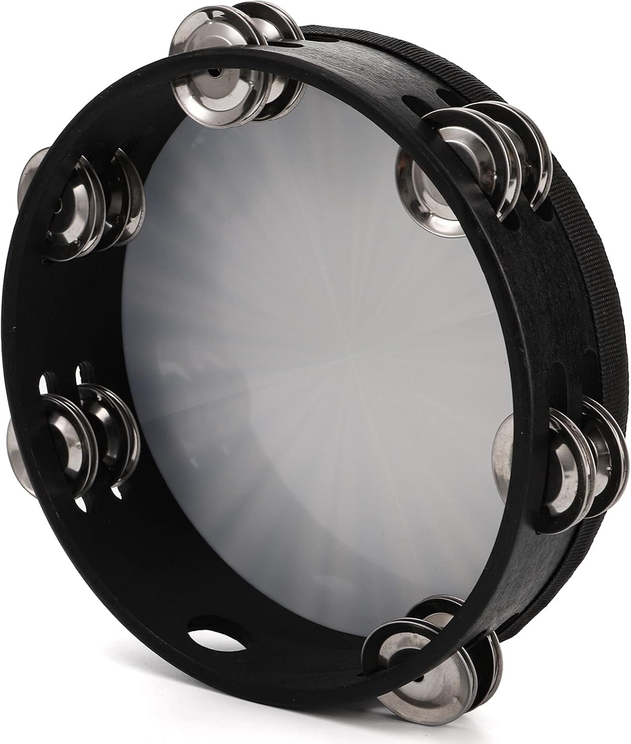 YOUEON 2 Pack Radiant Tambourine with Double Row Jingles, 8/10 Inch Wood Hand Drum H389
