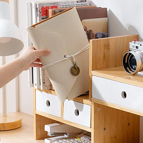 Bamboo Desktop Bookshelf with Drawer, Expandable Desk Organizer, 77x35cm F297155