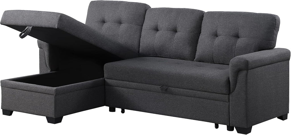 Modern L-Shaped Reversible Sectional Sofa with Storage Chaise, Dark Gray, 84 Inch B83990