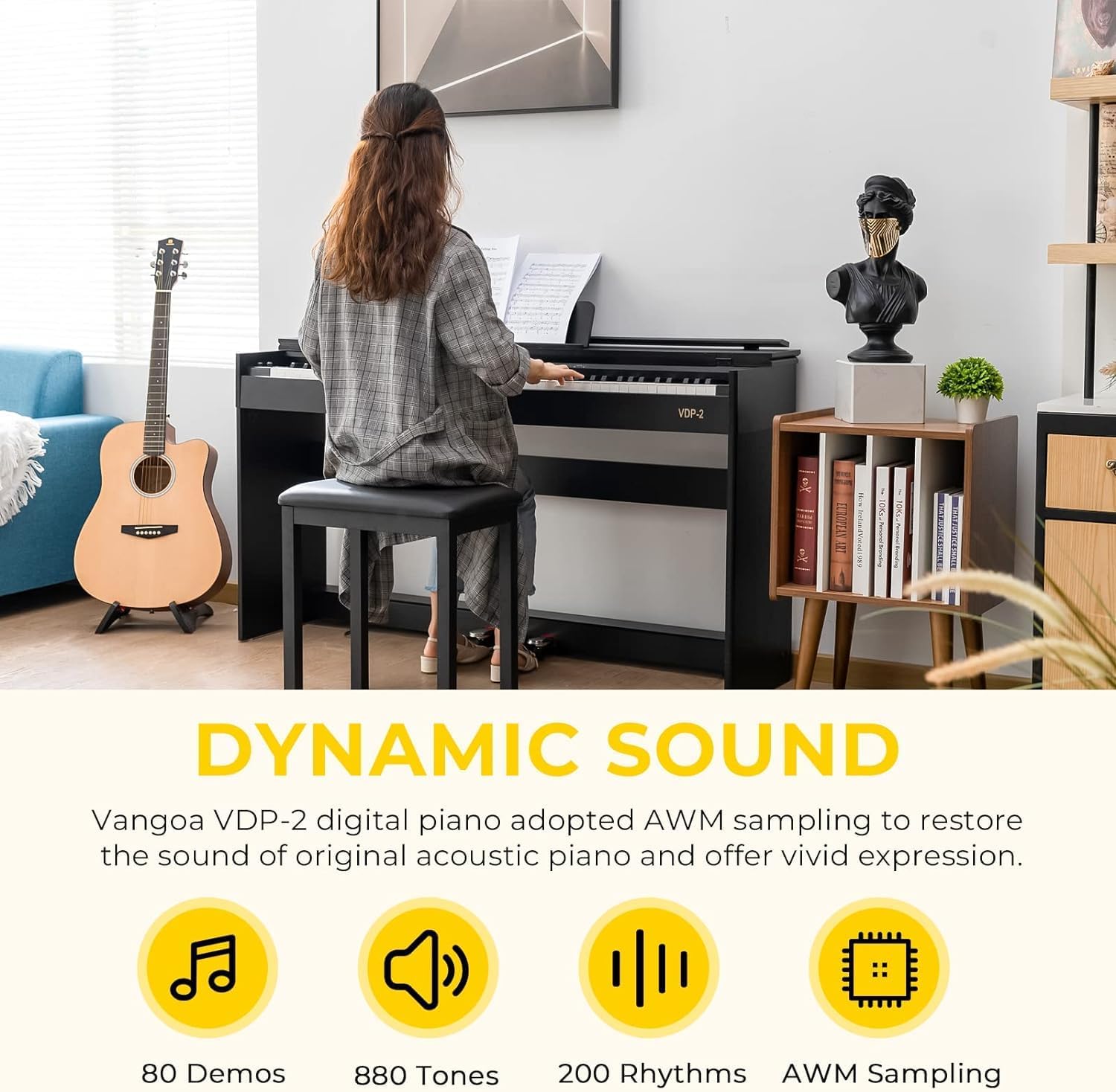 Vangoa Digital Piano 88 Keys Weighted Hammer Action with Stand and Pedals R633136
