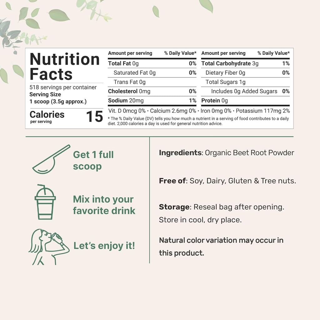 Organic Beet Root Powder, Cold Pressed, Non-GMO, Vegan N30055