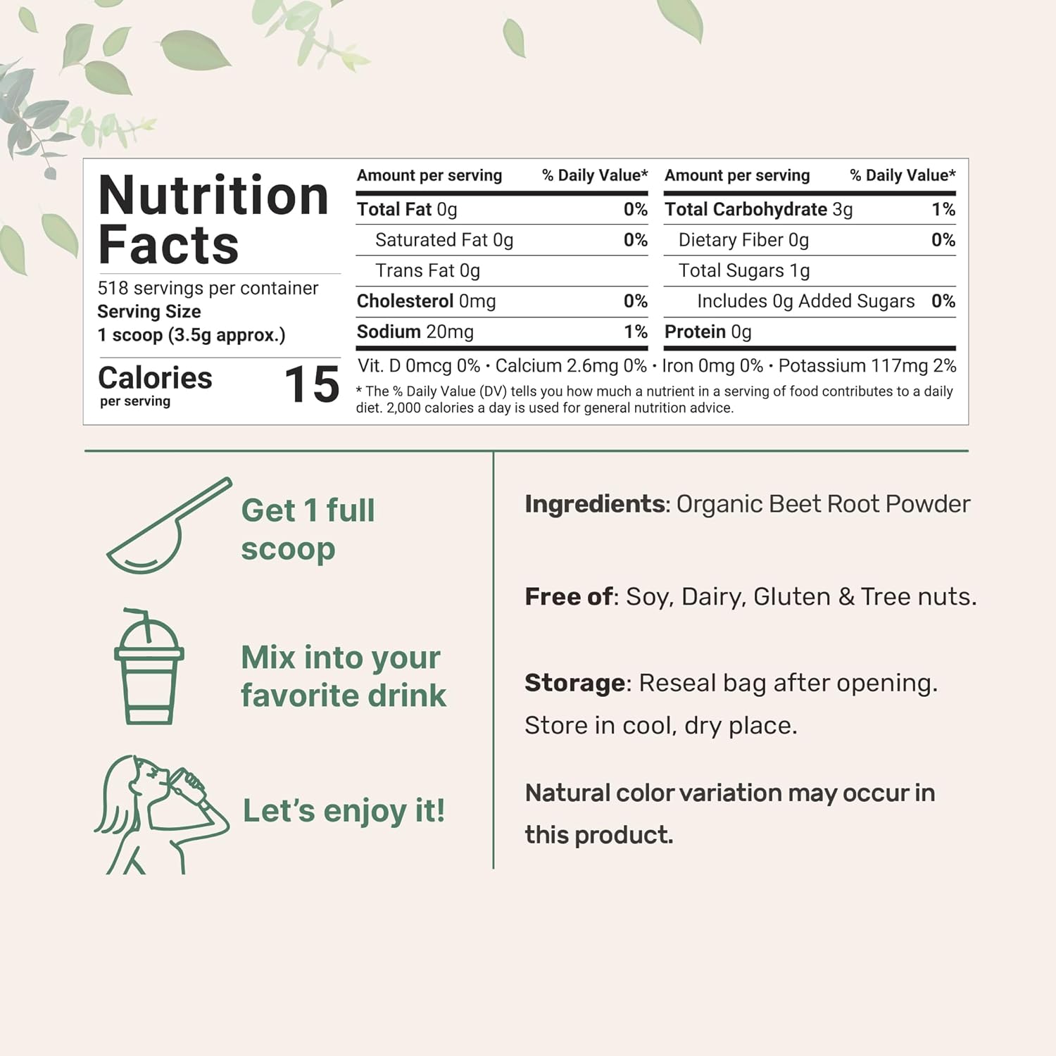 Organic Beet Root Powder, Cold Pressed, Non-GMO, Vegan N30055