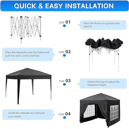 10x10 Pop Up Canopy Tent with 4 Removable Sidewalls, Waterproof, Black Q535
