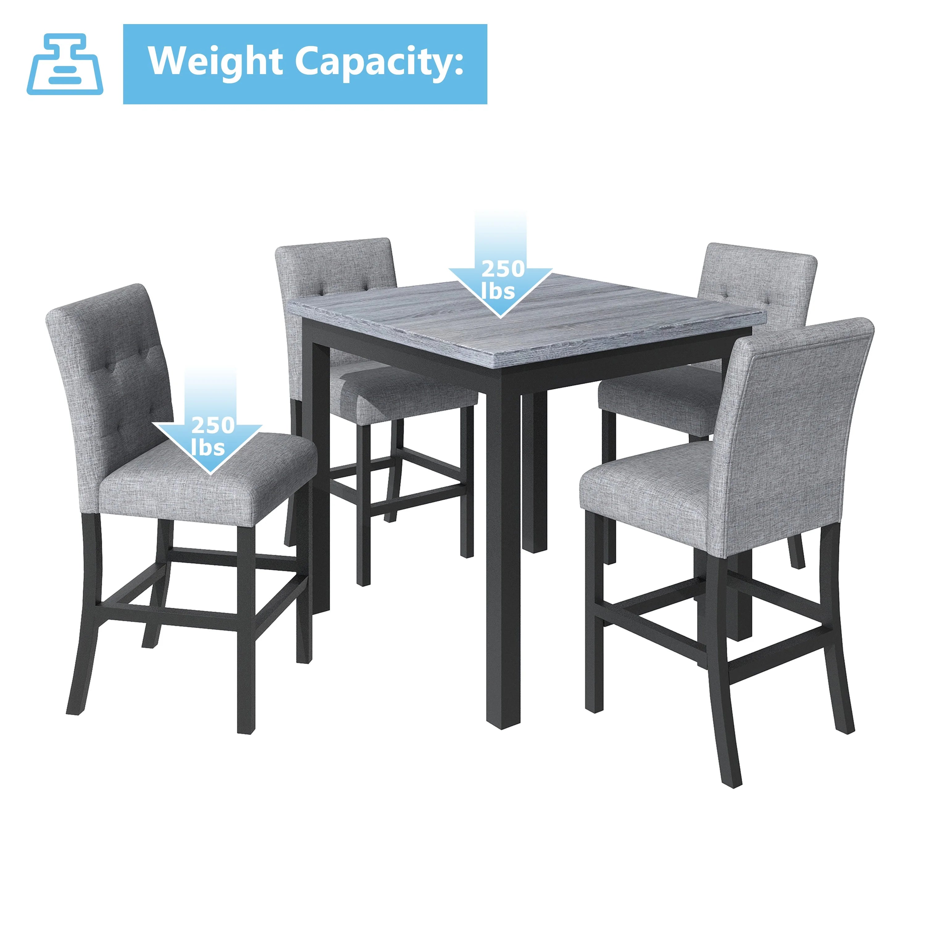 5-Piece Counter Height Dining Set with 4 Chairs, Wooden Frame T21553