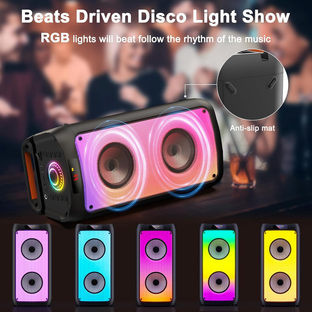 Karaoke Machine with 2 Wireless Microphones, Portable Bluetooth Speaker with Disco Lights M877320