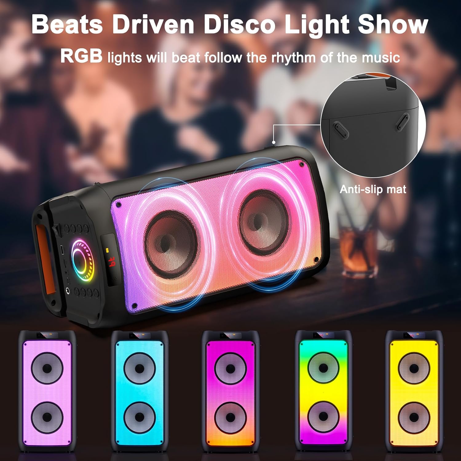 Karaoke Machine with 2 Wireless Microphones, Portable Bluetooth Speaker with Disco Lights M877320