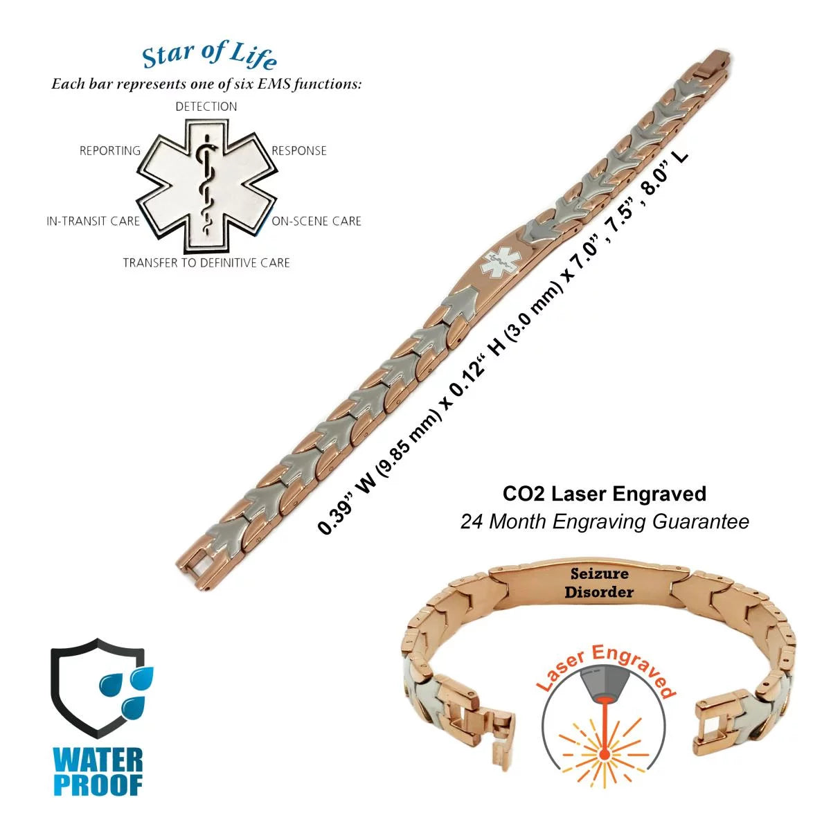 Pre-engraved Seizure Disorder Medical Alert Bracelet for Women O562845