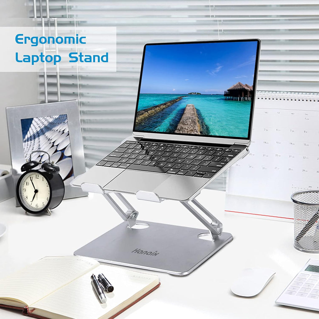 Laptop Stand with Fan, Foldable & Height Adjustable, Compatible with MacBook Air Pro, Dell, HP, Notebook 10-17.3” Silver E127
