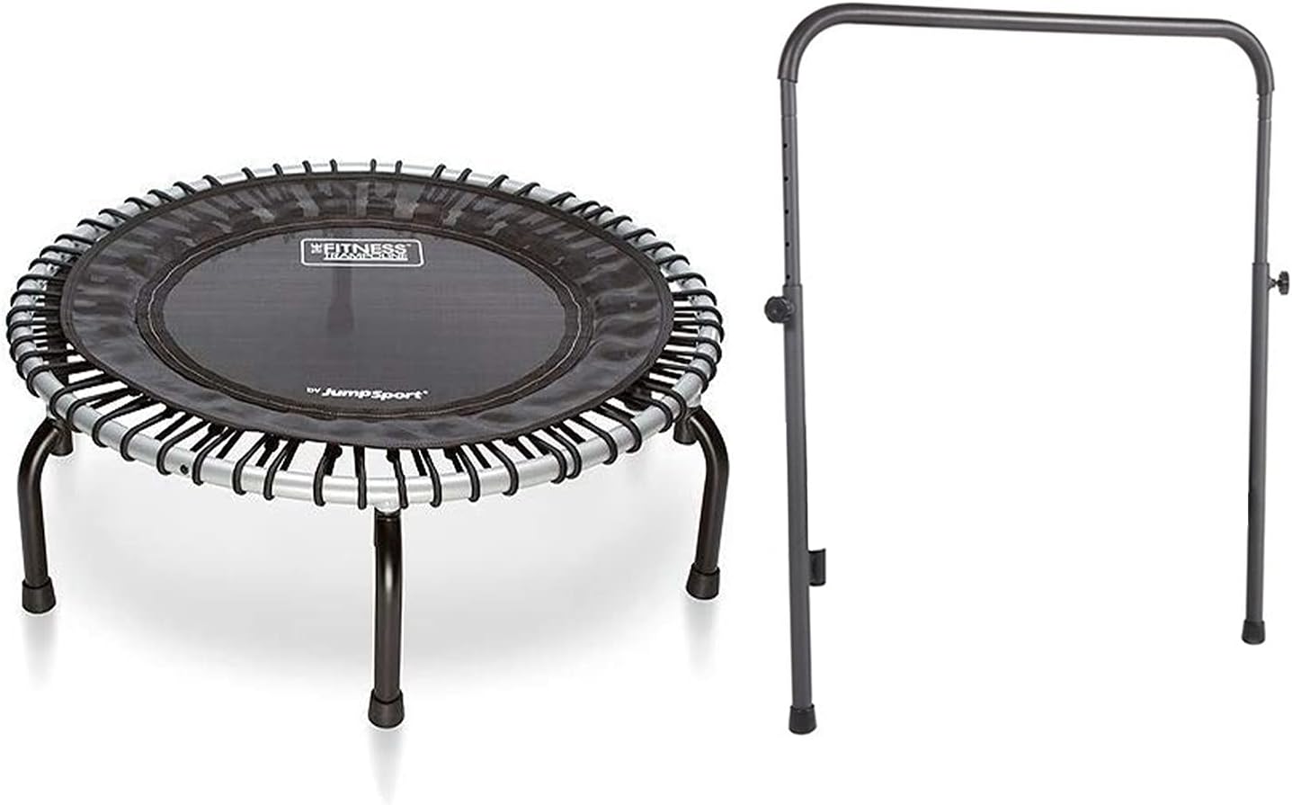 JumpSport 350 Indoor Portable Lightweight Safe Stable Heavy Duty 39-Inch Fitness Trampoline with Handle Bar Accessory, and Workout DVD, Black
