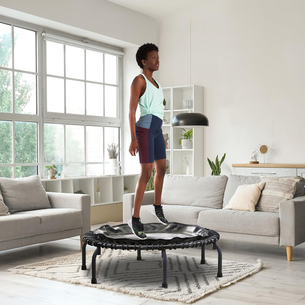 JumpSport 430 44 Inch Mini Exercise Rebounder Trampoline with Workout DVDs, Black L76641