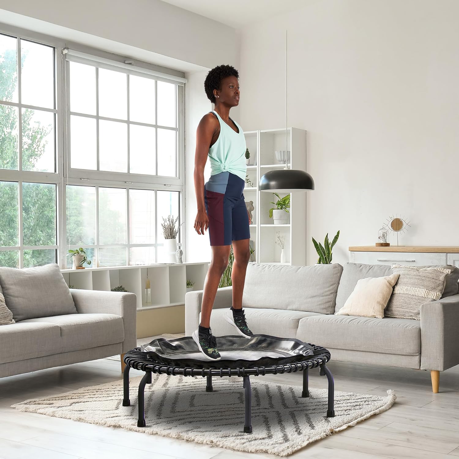 JumpSport 430 44 Inch Mini Exercise Rebounder Trampoline with Workout DVDs, Black L76641