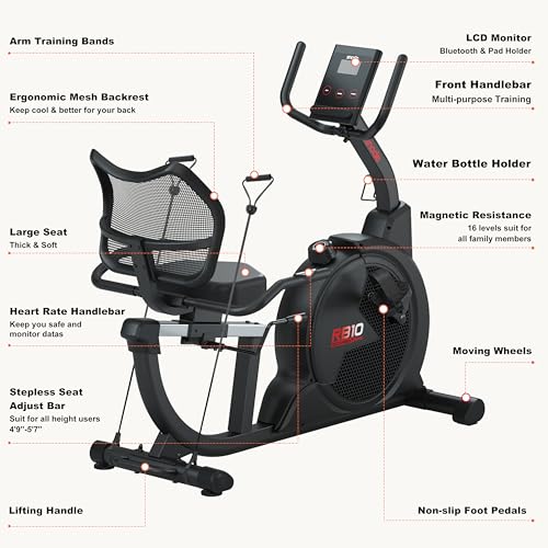 SNODE Magnetic Recumbent Exercise Bike for Seniors with LCD Monitor, 330LB Capacity B6331