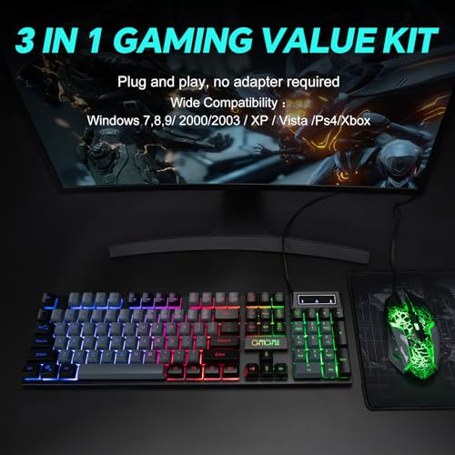 CHONCHOW Gaming Keyboard and Mouse Combo, Rainbow LED Backlit, 104 Keys, USB Wired Y96467