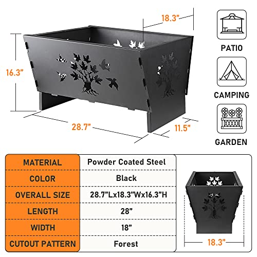 28 Inch Rectangle Cast Iron Fire Pit for Patio with Fire Poker and Metal Grate N429194