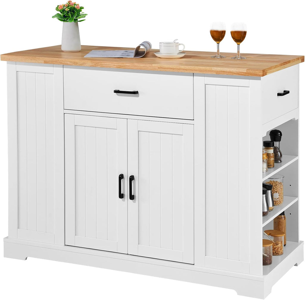 VEVOR Kitchen Island Cart 46" Wood Top Breakfast Bar with Storage Cabinet W280262