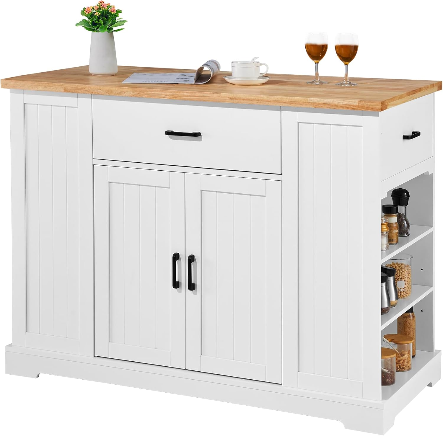 VEVOR Kitchen Island Cart 46" Wood Top Breakfast Bar with Storage Cabinet W280262