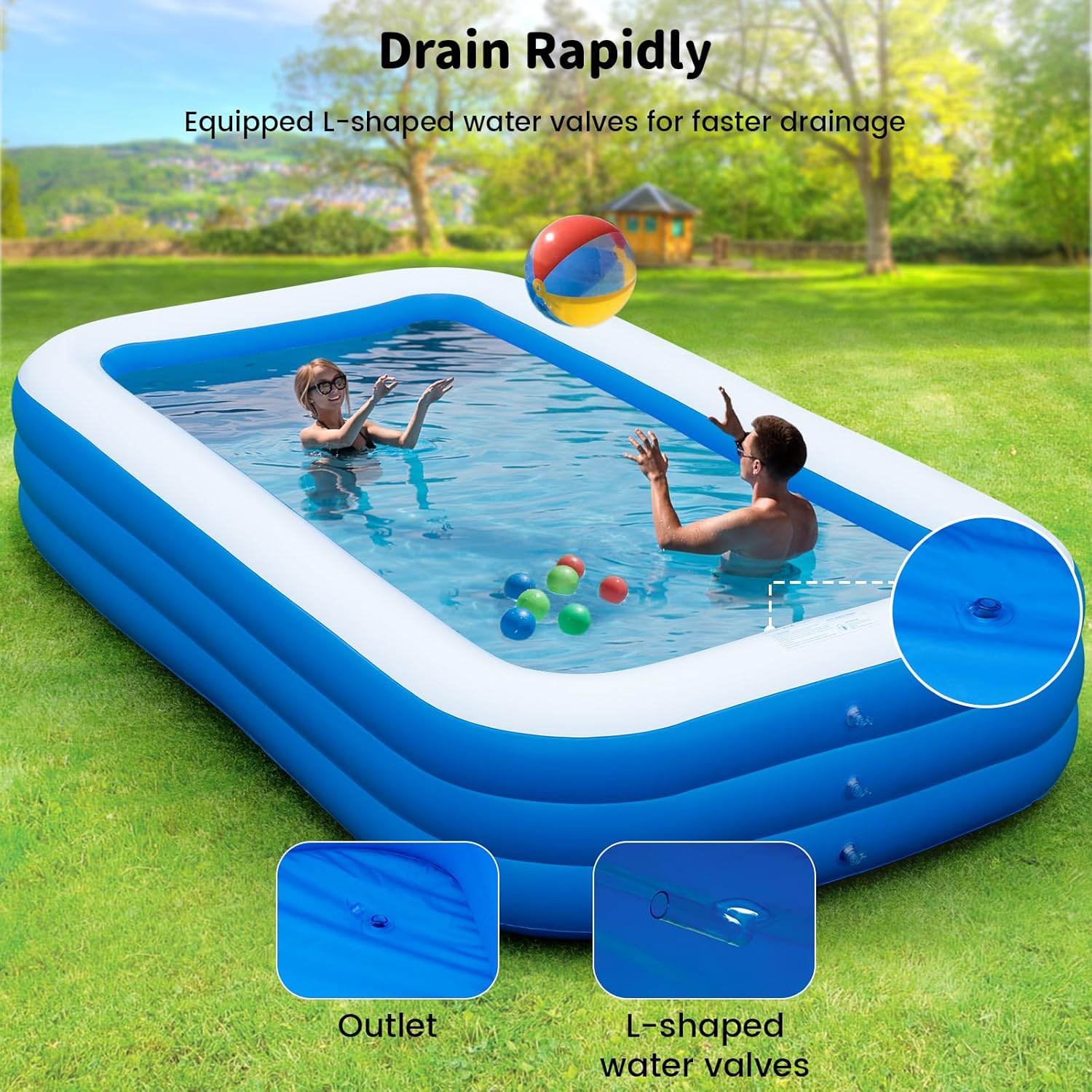 azamine Extra Large Inflatable Pool for Adults with Pump, Outdoor Family Swimming Pool Y4007