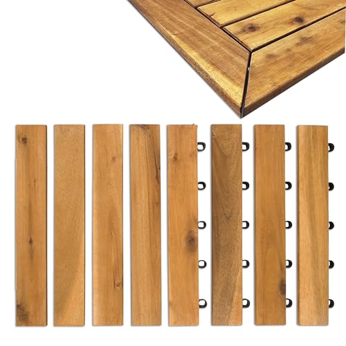 Edges for Interlocking Deck Tiles | Snap Together Edge for Wooden Flooring | Floor Decking Tile Edge - 12 x 12 Acacia Hardwood Outdoor Flooring Patio, Wooden Floor Balcony (Edge Straight 8 pack)