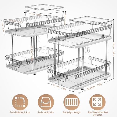 NIHEHAG 2 Tier Clear Under Sink Organizer with Slide-Out Storage U9996