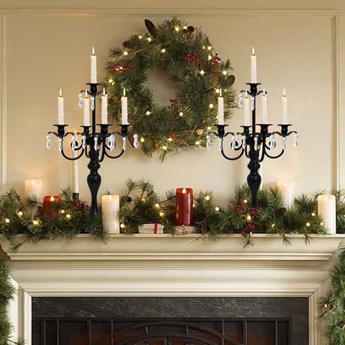 2Pcs 20" Crystal Candelabra Candle Holders for Wedding Centerpiece Decor (Black) O837