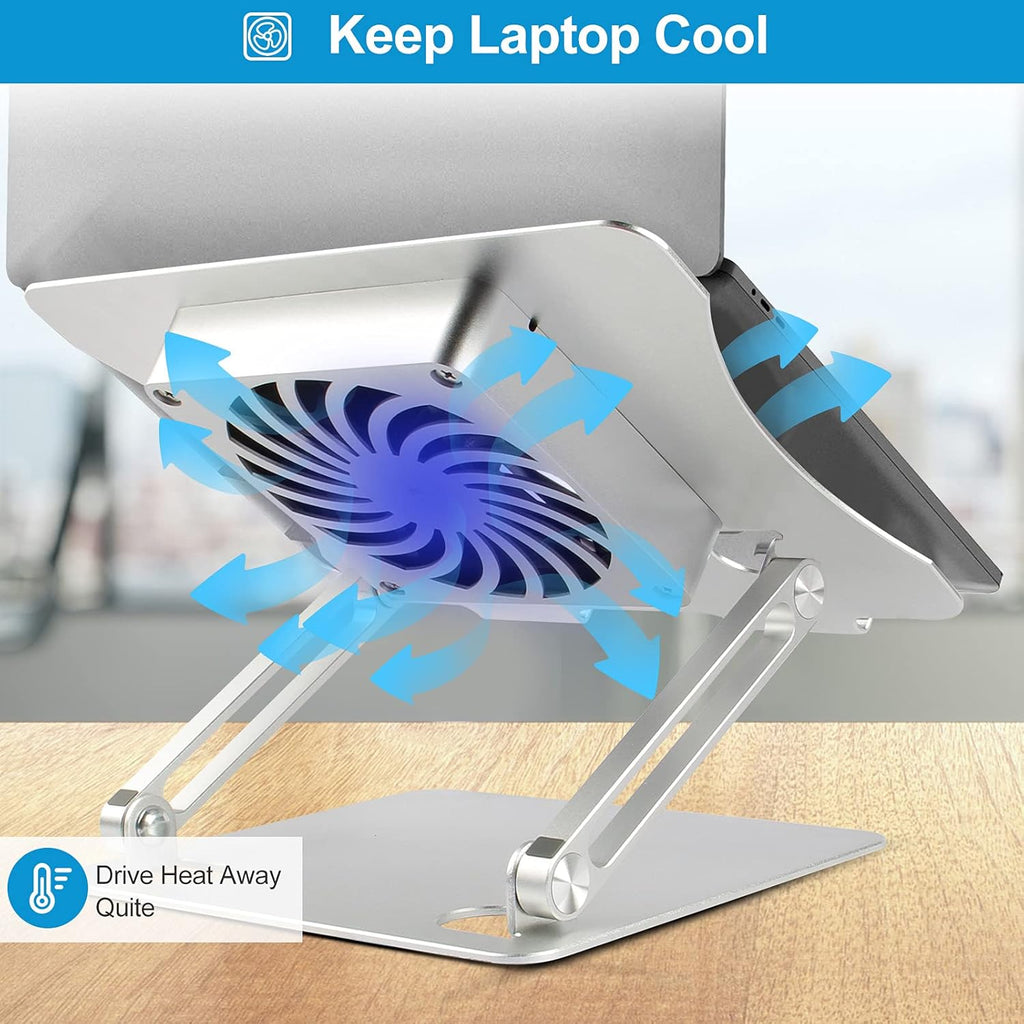 Laptop Stand with Fan, Foldable & Height Adjustable, Compatible with MacBook Air Pro, Dell, HP, Notebook 10-17.3” Silver E127
