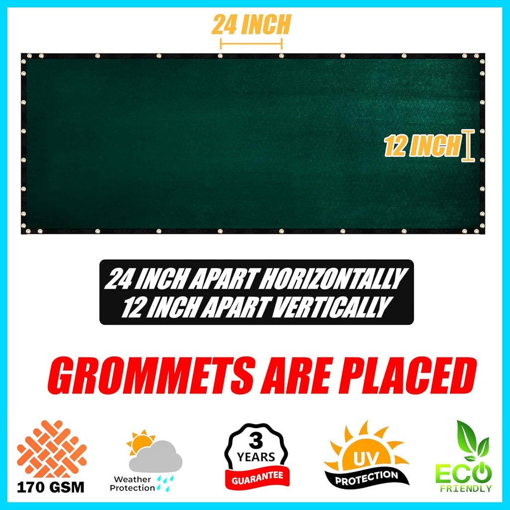 ShadeMart 5' x 50' Green Fence Privacy Screen Windscreen Shade Fabric HDPE with Grommets W92461